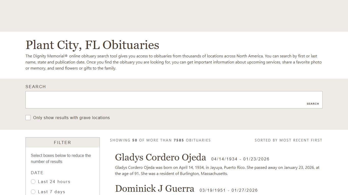 Plant City, FL Obituaries Find Plant City Obituaries